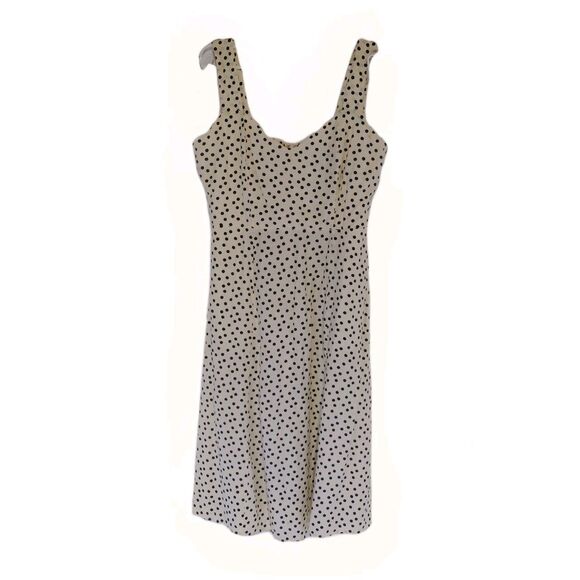 Rachel Zoe Women Sleeveless Rayon Midi Dress SZ 12 Cream/Polka Dot Retro Pin Up - Picture 1 of 9